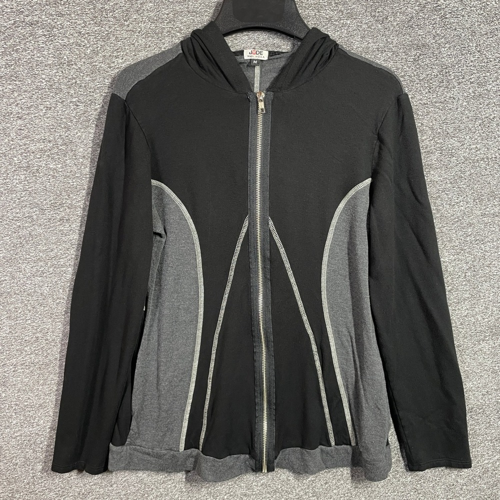 Jude Piper Full Zip Hoodie Womens M Black Grey Colorblock Peplum Made in USA